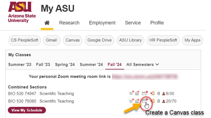 My ASU class dashboard